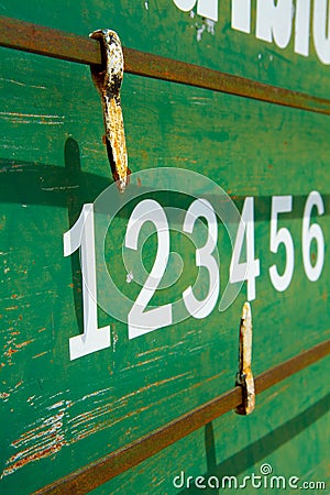 Petanque scoreboard number on green rusty metal texture plate Stock Photo