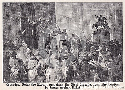 Crusades - Peter the Hermit preaching the First Crusade. Editorial Stock Photo