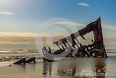 Peter Iderdale Shipwreck in Fort Stevens State Park on a sunny day, Pacific Coast, Astoria, Oregon Stock Photo