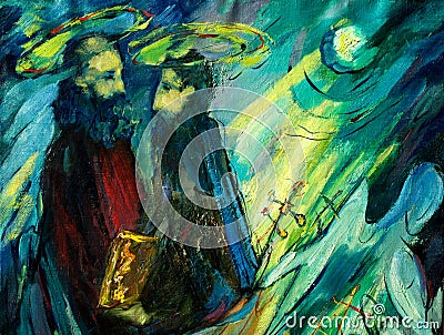 Peter and paul , painting by oil on canvas Cartoon Illustration