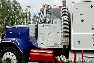 Peterbuilt semi truck with stars & stripes paint Stock Photo