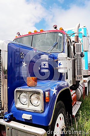 Peterbuilt semi truck with stars & stripes paint Stock Photo