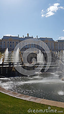 Peterhof details. Golden fountain Editorial Stock Photo