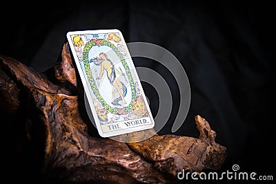 Tarot card for fortune telling. The World. New age, wicca Editorial Stock Photo