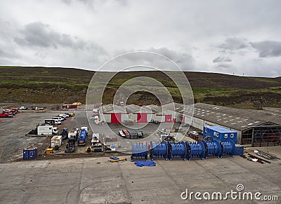 Peterson Quay and its associated Warehousing to the North of Lerwick under construction to enlarge the Maritime Facilities. Editorial Stock Photo