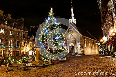 Petit Champlain at Lower Old Town at night on christmas event Stock Photo