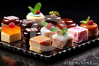 Petit Fours tasty dessert background Stock Photo