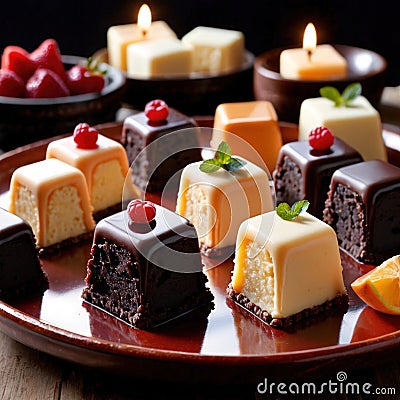 Petit Fours , traditional popular sweet dessert cake Stock Photo