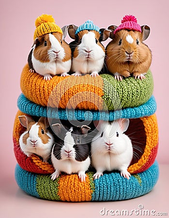 Petite Elegance: Small Animals, Snug Caps, Big Delight Stock Photo