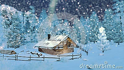 Petite hutte confortable en montagnes la nuit chutes de neige illustration libre de droits Petite hutte confortable en montagnes la nuit chutes de neige illustration libre de droits