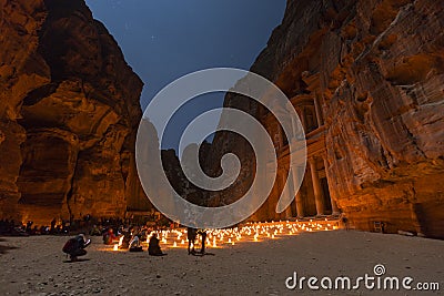 Petra, Jordan, December 24th 2015, The Treasury, Petra by night Editorial Stock Photo