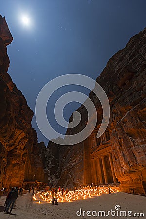 Petra, Jordan, December 24th 2015, The Treasury, Petra by night Editorial Stock Photo