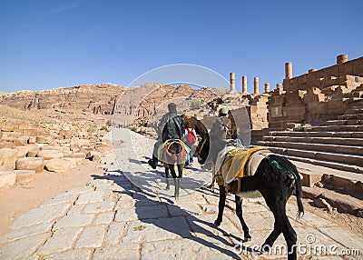 Petra, Jordan - 9 March, 2017: Tourists horse carries on the col Editorial Stock Photo