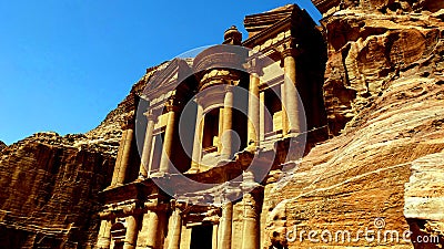 Petra, Jordan 19 04 2014: View of Ad Deir Monastery stone wonder in Petra Stock Photo