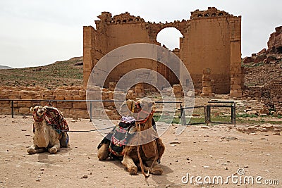 Nabataean Rock city of Petra, Qasr al Bint, Jordan Stock Photo