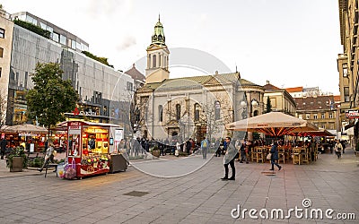 Petra Preradovica square in the evening with Orthodox Cathedral building, Zagreb, Croatia Editorial Stock Photo