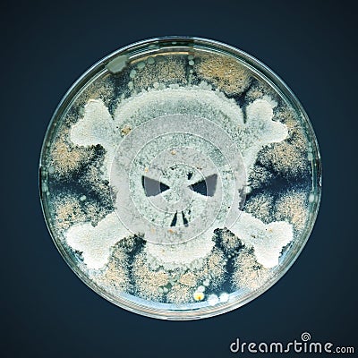 Petri dish with bacteria in the shape of a skull and crossbones Stock Photo