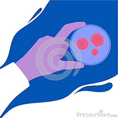 Petri dish with mold culture in the hand of a scientist Cartoon Illustration