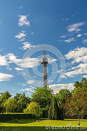 Petrin Lookout Tower (1892), resembling Eiffel tower, Petrin Hill Park, Prague, Czech Republic Stock Photo