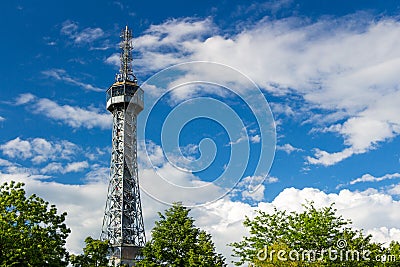 Petrin Lookout Tower (1892), resembling Eiffel tower, Petrin Hill Park, Prague, Czech Republic Stock Photo