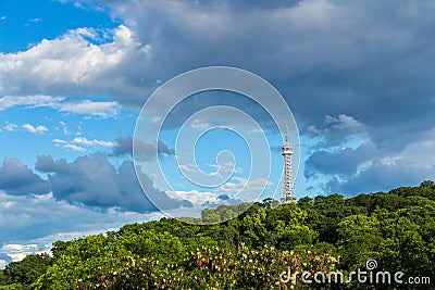 Petrin Lookout Tower (1892), resembling Eiffel tower, Petrin Hill Park, Prague, Czech Republic Stock Photo