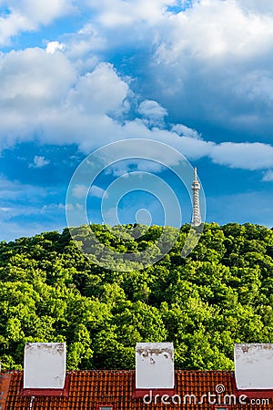 Petrin Lookout Tower (1892), resembling Eiffel tower, Petrin Hill Park, Prague, Czech Republic Stock Photo