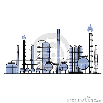 Petrochemical factory - manufacturing plant silhouette, chemical Vector Illustration