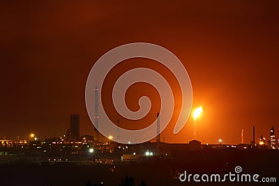 Petrochemical factory at night Stock Photo