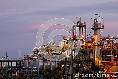 Petrochemical industry on sunset. Stock Photo