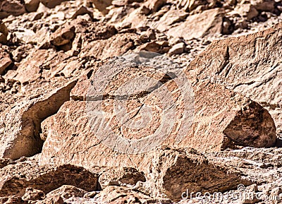 Petroglyph at Yerba Buenas near San Pedro de Atacama in Chile Stock Photo