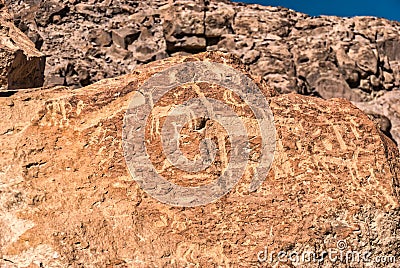 Petroglyph at Yerba Buenas near San Pedro de Atacama in Chile Stock Photo
