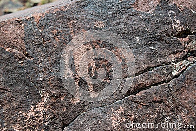 Petroglyphs are ancient rock drawings at Irish Canyon in Colorado Stock Photo