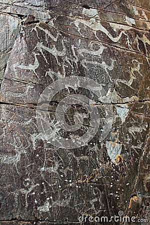 Petroglyphs Bertekskaya Pisanitsa in the Altai, Ukok, Russia Stock Photo