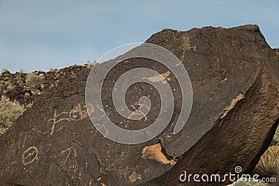 Petroglyphs at Boca Negra at Petroglyph National Monument in Albuquerque, New Mexico,USA Editorial Stock Photo