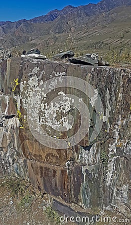 Petroglyphs on a rock Stock Photo