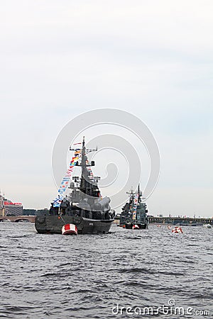 Petrogradskaya embankment, the famous tank cruiser Aurora, a symbol of the October Revolution Editorial Stock Photo