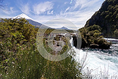 Petrohue Falls and Osorno Volcano in Chile Editorial Stock Photo