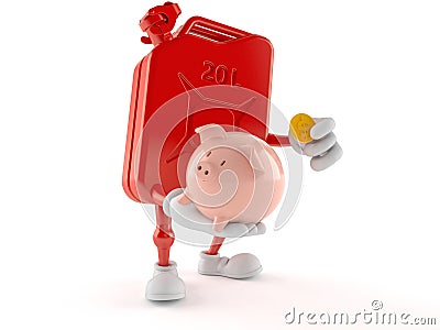 Petrol canister character holding piggy bank Cartoon Illustration