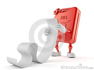 Petrol canister character reading long list Stock Photo