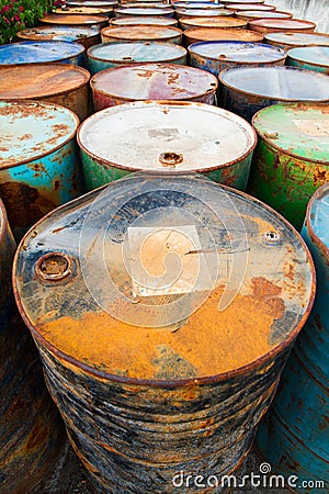 Petrol garbage in rusty tank discard form factory long time ago Stock Photo