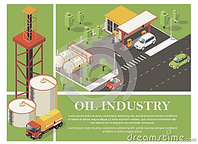 Petrol Industry Colorful Composition Vector Illustration