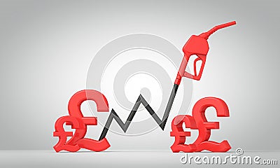 Petrol price rising. Petrol pump graph chart with pound sterling currency. 3D Rendering Stock Photo