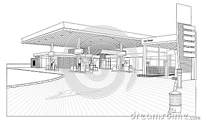 Petrol Station outline View Stock Photo