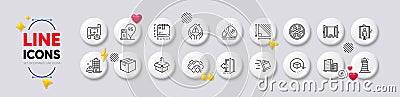Petrol station, Send box and Return package line icons. For web app, printing. White buttons 3d icons. Vector Vector Illustration