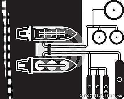 Petrol tanker and LNG carrier at fuel terminal Cartoon Illustration