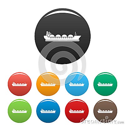 Petrol tanker ship icons set color Vector Illustration