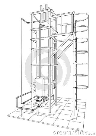 Petroleum gas heating furnace. Tracing illustration of 3d Vector Illustration