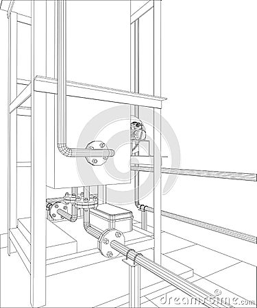 Petroleum gas heating furnace. Tracing illustration of 3d Vector Illustration