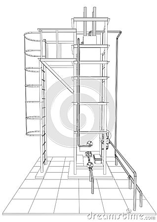 Petroleum gas heating furnace. Tracing illustration of 3d Vector Illustration