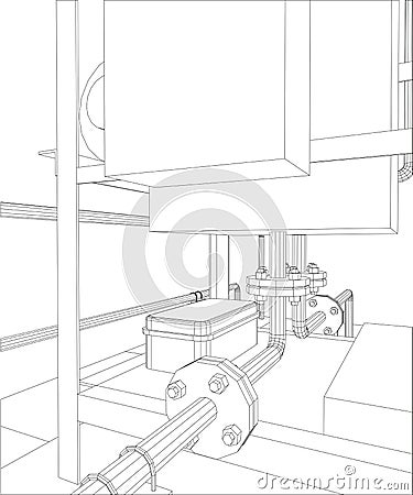 Petroleum gas heating furnace. Tracing illustration of 3d Vector Illustration